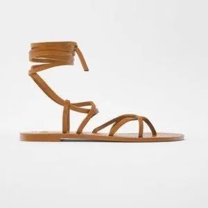 Zara Lace Up Tie Flat Sandals Size 41